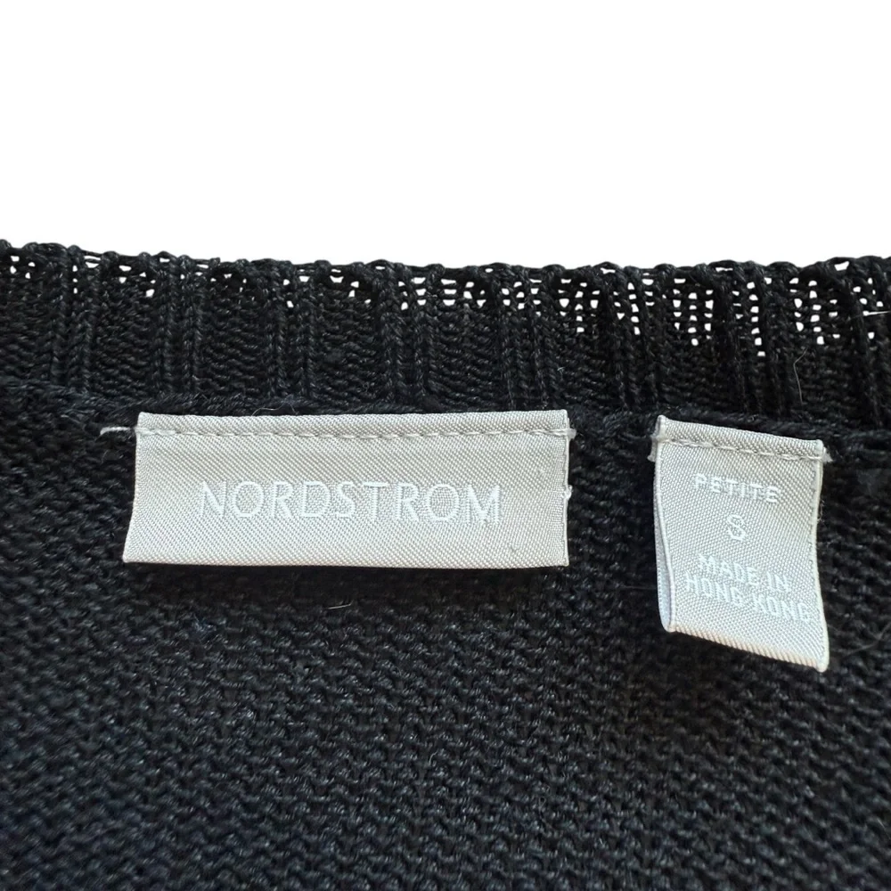 Nordstrom Petite V-Neck Cardigan Sweater Black Long Sleeve Women's S Ramie Linen